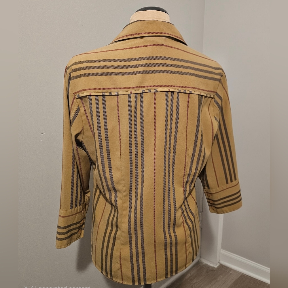 Milano Women's Tan and Gray Striped Shirt - Picture 2 of 3